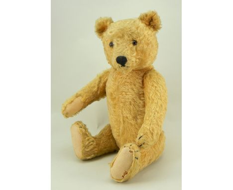 Steiff golden mohair Original Teddy bear, German 1950s, button to left ear, straw filled bear with brown glass eyes, stitched