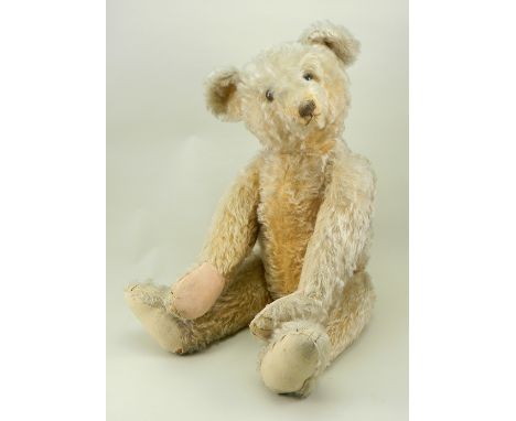 A good large golden mohair Steiff Teddy bear, German circa 1925, straw filled bear with button to left ear, brown stitched no