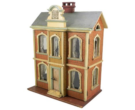 Small Moritz Gottschalk Model 10, painted wooden blue roof dolls house with contents, German for the French market, circa 190