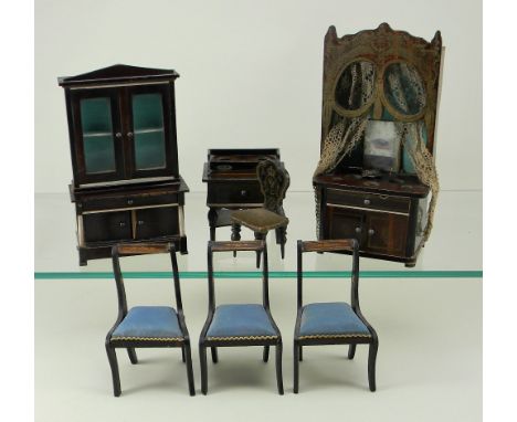 Rare Waltershausen Dressing Table and other pieces, German 1860-80, the stained rosewood dressing table with gold transfer de