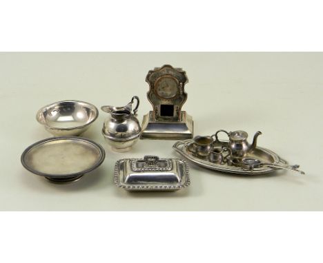 Selection of English miniature Silver, late 19th early 20th century, including a Hors D’Oeuvres dish and cover Sheffield 1903