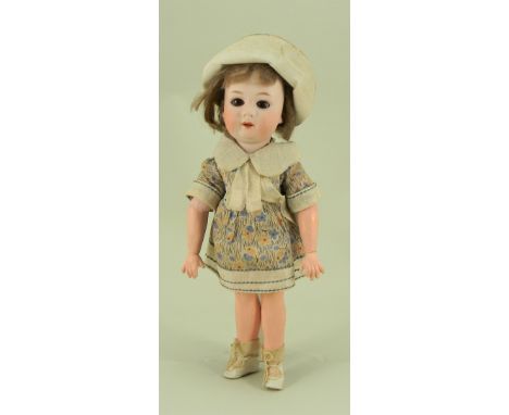 Gebruder Koppelsdorf 8192 bisque head doll, in original clothes, German circa 1910, very pale bisque head with weighted brown