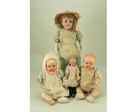 ‘Melba’ English bisque shoulder head doll, 1920s, with fixed blue glass eyes, open mouth with moulded upper teeth and blonde 