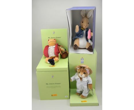 Steiff Limited Edition Beatrix Potter characters, 354243 Mr Jeremy Fisher, 18cm, 728 of 1500, 662126 Tom Kitten, brown tipped