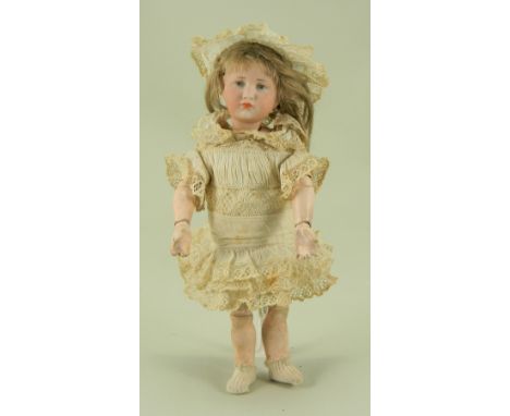 Small Kammer &amp; Reinhardt 114 bisque head character doll, German circa 1909, the pale bisque head with painted pale blue e