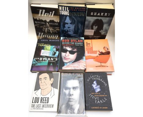 A collection of music related books to include books on Neil Young, Bob Dylan, Lou Reed, David Crosby, Richard Hell, Nick Cav