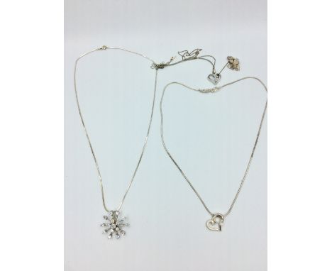 Silver target pendant set with cubic zirconia on silver snake link chain &amp; 3 necklaces 