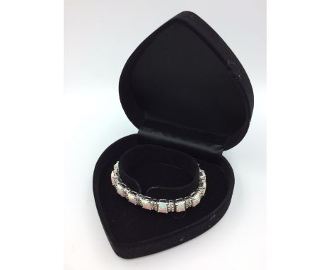 Silver cubic zirconia &amp; opal panelled bracelet 