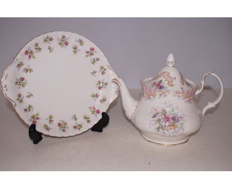 Royal Albert serenity teapot together with Royal Albert cake plate 
