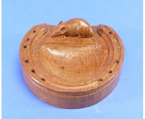 A 'Mouseman' oak horseshoe Ashtray/Pintray, by Robert Thompson of Kilburn, 5in (12.5cm) wide, unused condition.