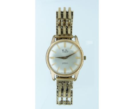A gold-plated MuDu gentleman's automatic Wristwatch, with Swiss 30-jewels Incabloc movement, on a 9ct gold gate-link expandin