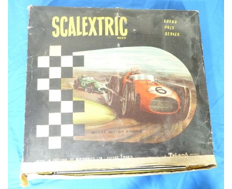 Scalextric model no. G.P.3 Model Motor Racing Set, with blue and yellow Cooper racing cars, boxed, together with a quantity o