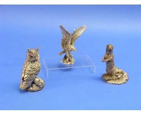 Country Artists; A sterling silver cast over a resin core Model of an Owl, hallmarked Birmingham, 1993, 5½in high, together w