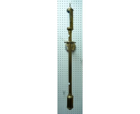 An Edwardian brass gimbaled Marine Barometer and thermometer, by Roby, Liverpool, with silvered scale, and mounting bracket, 