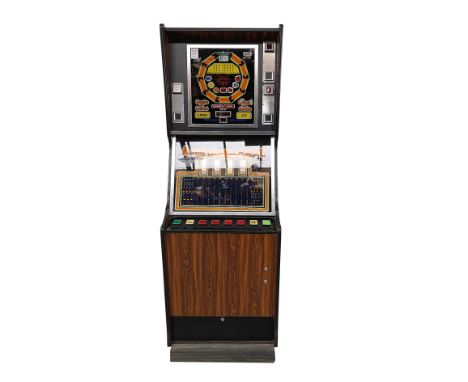 1980s Barcrest Ambassador Slot Machine, England. Working condition untested. Comes with keys. Height: 190 cm. Width: 64 cm. D