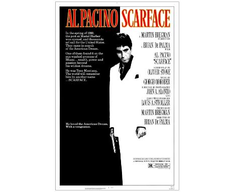 SCARFACEOne-Sheet (27" x 41")Very Fine- Rolled; Artist Mike Bryan Universal, 1983Using only black and white colors to visuall