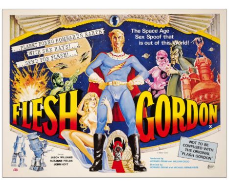 FLESH GORDONBritish Quad (30" x 40")Very Fine Rolled; Artist Sam Peffer Mammoth Films, 1974The striking and colorful British 