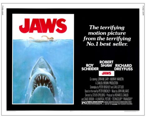 JAWSHalf Sheet (22" X 28")Near Mint Rolled; Artist Roger Kastel Universal, 1975A more condensed poster format with this half 