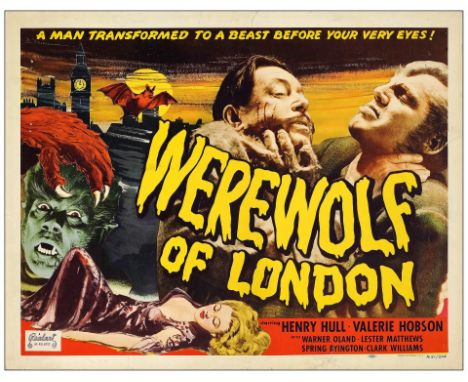 WEREWOLF OF LONDONHalf Sheet (22" x 28")Fine Rolled Realart, R-1951This is a bright and rolled copy that shows several tears 