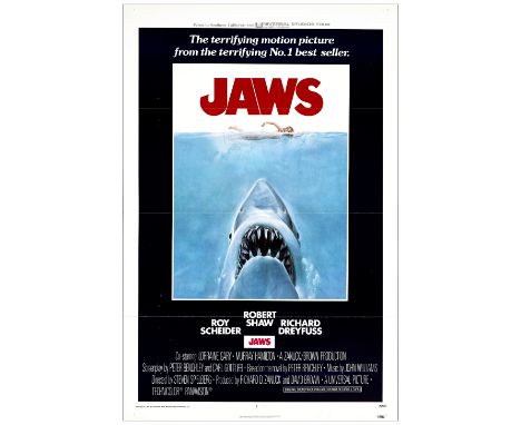 JAWSOne-Sheet (27" x 41")Near Mint Flat Folded; Artist Roger Kastel Universal, 1975Roger Kastel's shark artwork is truly icon