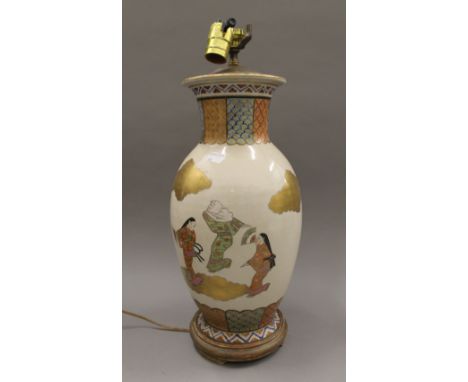 A Japanese Satsuma lamp. 51 cm high overall.