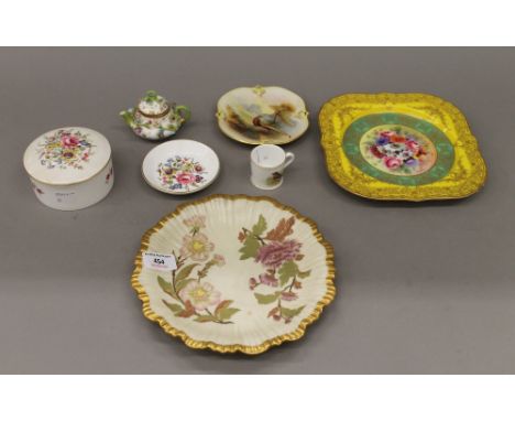 A small quantity of various Royal Worcester and a small florally encrusted Continental porcelain miniature teapot. The latter