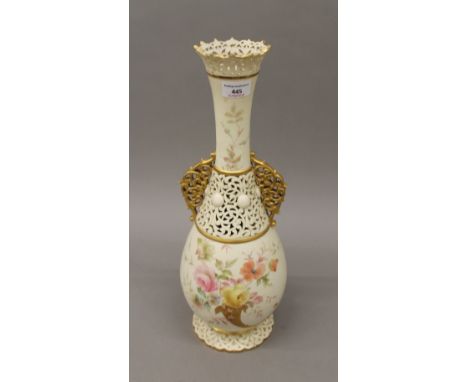 A large Royal Worcester reticulated vase. 45 cm high.