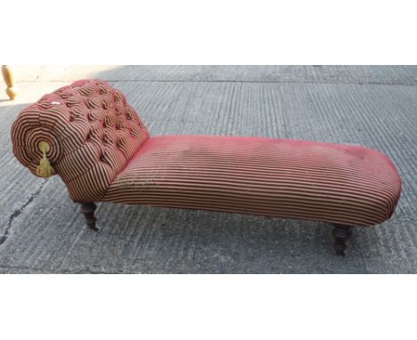 A Victorian button upholstered chaise lounge. 189 cm long.
