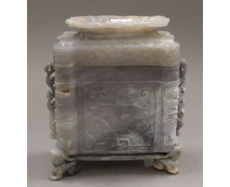 A Chinese grey jade lidded vase. 16.5 cm high.