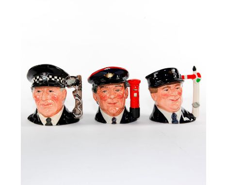 The Policeman D6852, The Postman D6801 and Engine Driver D6823.Royal Doulton character jugs from the 'Journey Through Britain