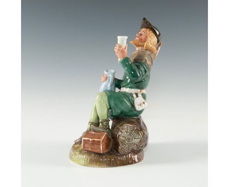 Modeled as the English folk hero, seated with flagon and horn.The first reference to Robin Hood appeared in the 14th century.