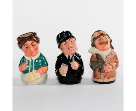 Three tiny toby jugs from the Doultonville Collection.Includes Captain Prop, the Pilot, Sgt. Peeler, the policeman and Mrs.Lo