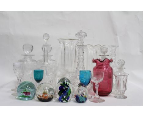 A COLLECTION OF GLASSWARE AND PAPERWEIGHTS  to include a Caithness Galleon limited edition paperweight 410/750, decanters, ce