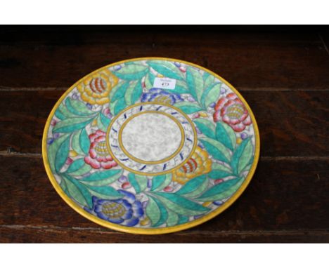 CHARLOTTE RHEAD CROWN DEVON CHARGER OR WALL PLAQUE with flower decoration, with mark and signature to the reverse, 32cm diame