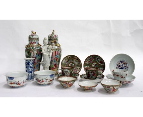 A SELECTION OF CHINESE FAMILLE VERTE PORCELAIN JARS  with covers, decorated with cartouches of ceremonial gatherings and fanc