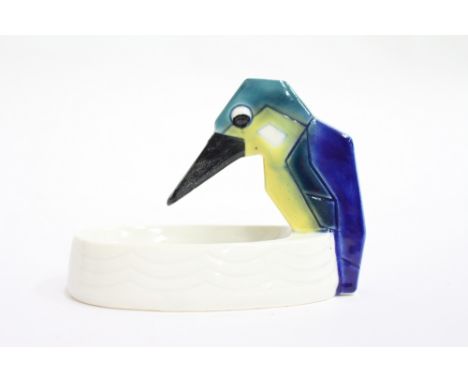 A GOEBEL POTTERY ART DECO STYLE DISH in the form of a kingfisher 13cm wide 