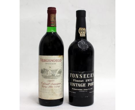 A BOTTLE OF BERGENOEGD ESTATE WINE vintage 1983 and a bottle of Fonsecas vintage port 1975 (2)