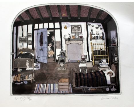 GRAHAM CLARKE 'Are They?', coloured etching, 34.5cm x 41cm