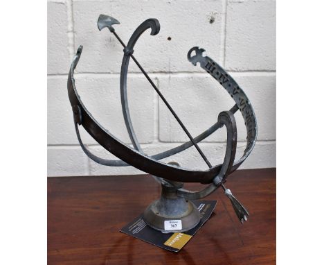 A VINTAGE BRASS ARMILLARY SPHERE ARROW SUNDIAL 44cm wide 