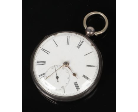 A Victorian silver fusee pocket watch by Joshua Nelson of Liverpool.  With enamel dial and subsidiary seconds. Assayed Cheste