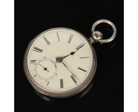 A Victorian silver fusee pocket watch. With enamel dial and subsidiary seconds. Movement numbered No. 9560. Assayed London, d