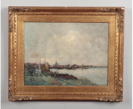 Jacob Henricus Maris (Dutch 1837-1899) gilt framed oil on panel. Coastal scene, signed, 30cm x 40cm.  Good condition.