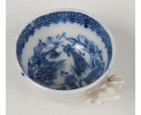 A Caughley caddy spoon with moulded leaf handle. Printed in underglaze blue with the Fisherman and Cormorant pattern c.1780, 