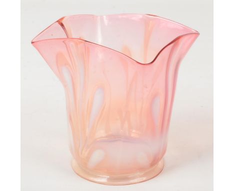 A Victorian cranberry and vaseline glass lamp shade, 13.25cm, bottom diameter 8.75cm diameter.  Very good condition. No chips