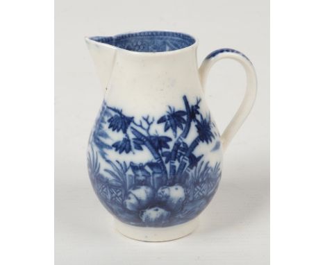 A Caughley sparrow beak cream jug with reeded strap handle. Printed in underglaze blue with the Fence and House pattern c.178