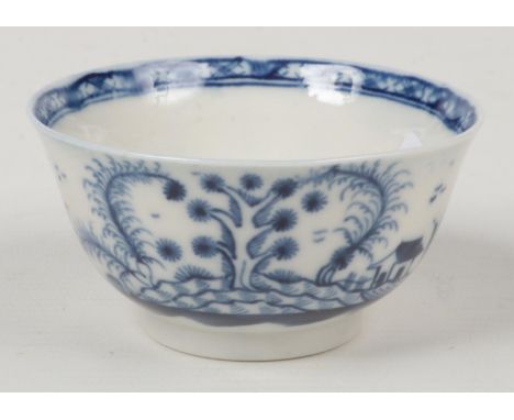 A rare and early Caughley finely potted bowl with everted rim. Painted in underglaze blue with the Rock Strata Island pattern