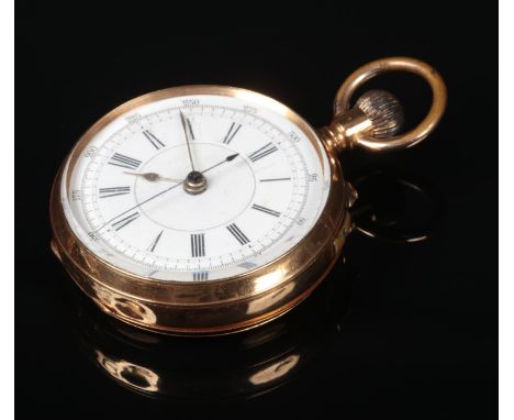 A 19th century Swiss 18 carat gold chronograph pocket watch with stop watch function. Having enamel dial with Roman numeral m