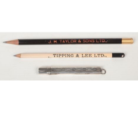 Two vintage Yorkshire advertising pencils, J.H Taylor &amp; Sons. and Tipping &amp; Lee Ltd. and a silver cased pencil assaye