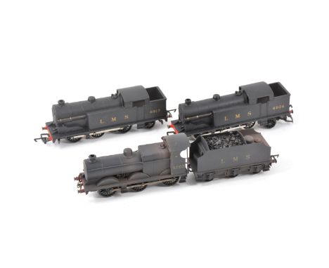 Three OO gauge model railway locomotives; two Hornby Dublo, LMS 0-6-2 no.6917, LMS 0-6-2 no.6924, and a unmarked LMS no.4204 
