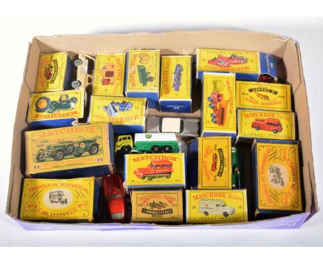 Matchbox Toys; Eighteen models mostly from the 1-75 and Models of Yesteryear series, including Jaguar E-Type, Cadillac Sedan,